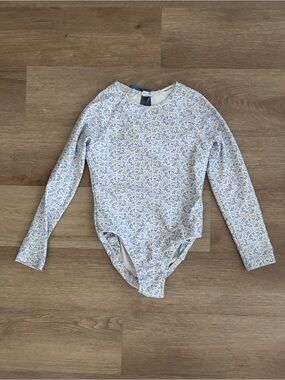 Minnow Swim Girls Rashguard One Piece, Size 7/8, Blue Floral